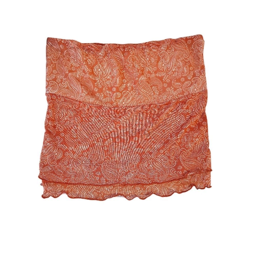 See You Monday Red Orange Paisley Two Piece Crop Top and Skirt Set Medium - Picture 3 of 13
